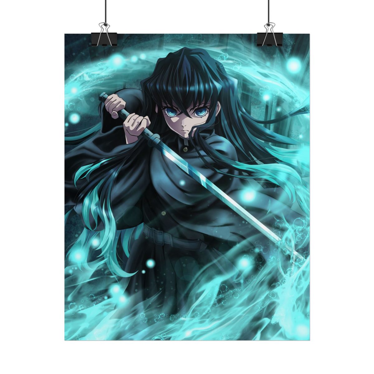 Demon Slayer, Anime Sword Warrior Poster — Mystical Blue Flame Rolled Poster