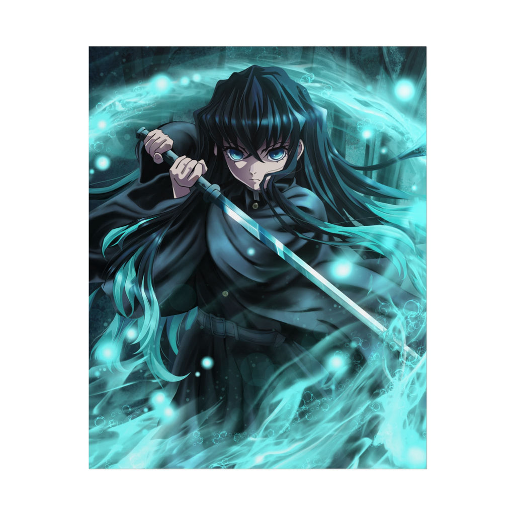 Demon Slayer, Anime Sword Warrior Poster — Mystical Blue Flame Rolled Poster