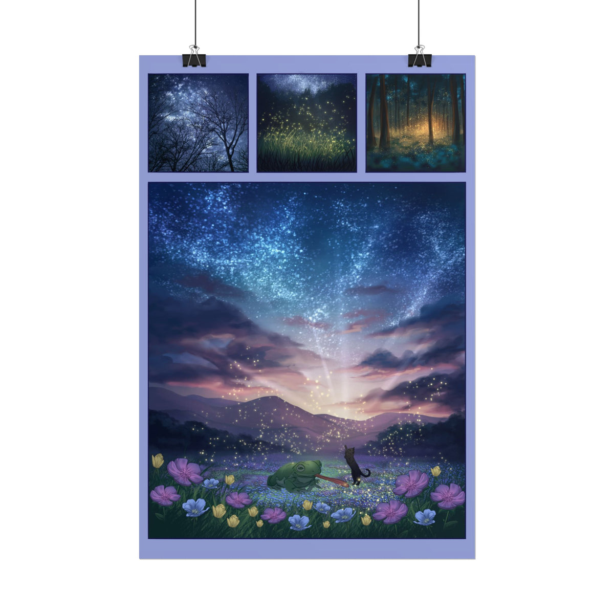 Frog and Cat Comic, page.2 - Starry Lake Landscape Rolled Art Print