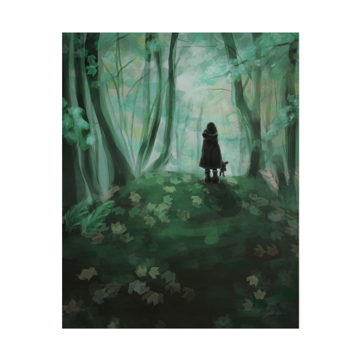 Forest Path Poster — Moody Green Woodland Art Print (Rolled Poster)