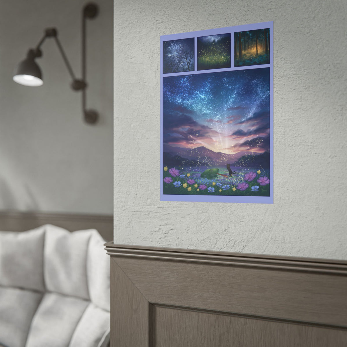 Frog and Cat Comic, page.2 - Starry Lake Landscape Rolled Art Print
