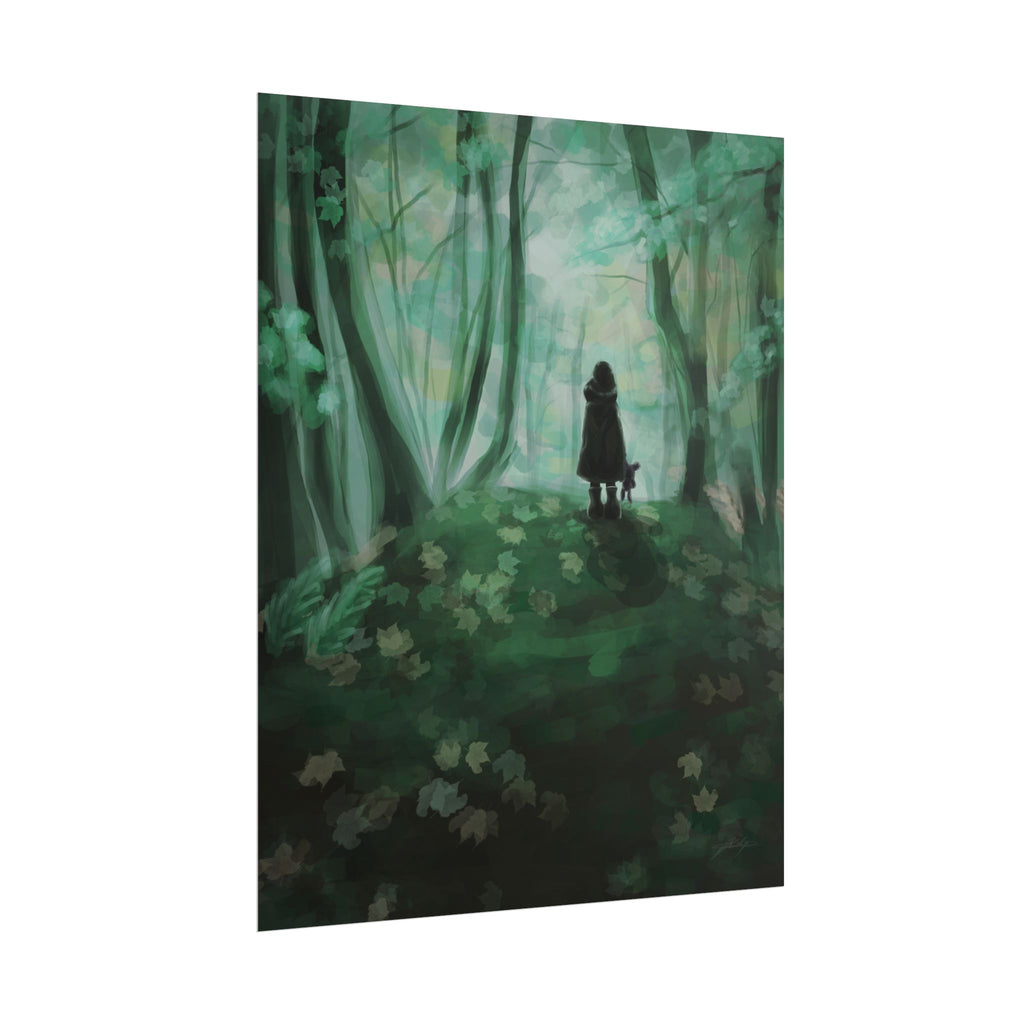 Forest Path Poster — Moody Green Woodland Art Print (Rolled Poster)