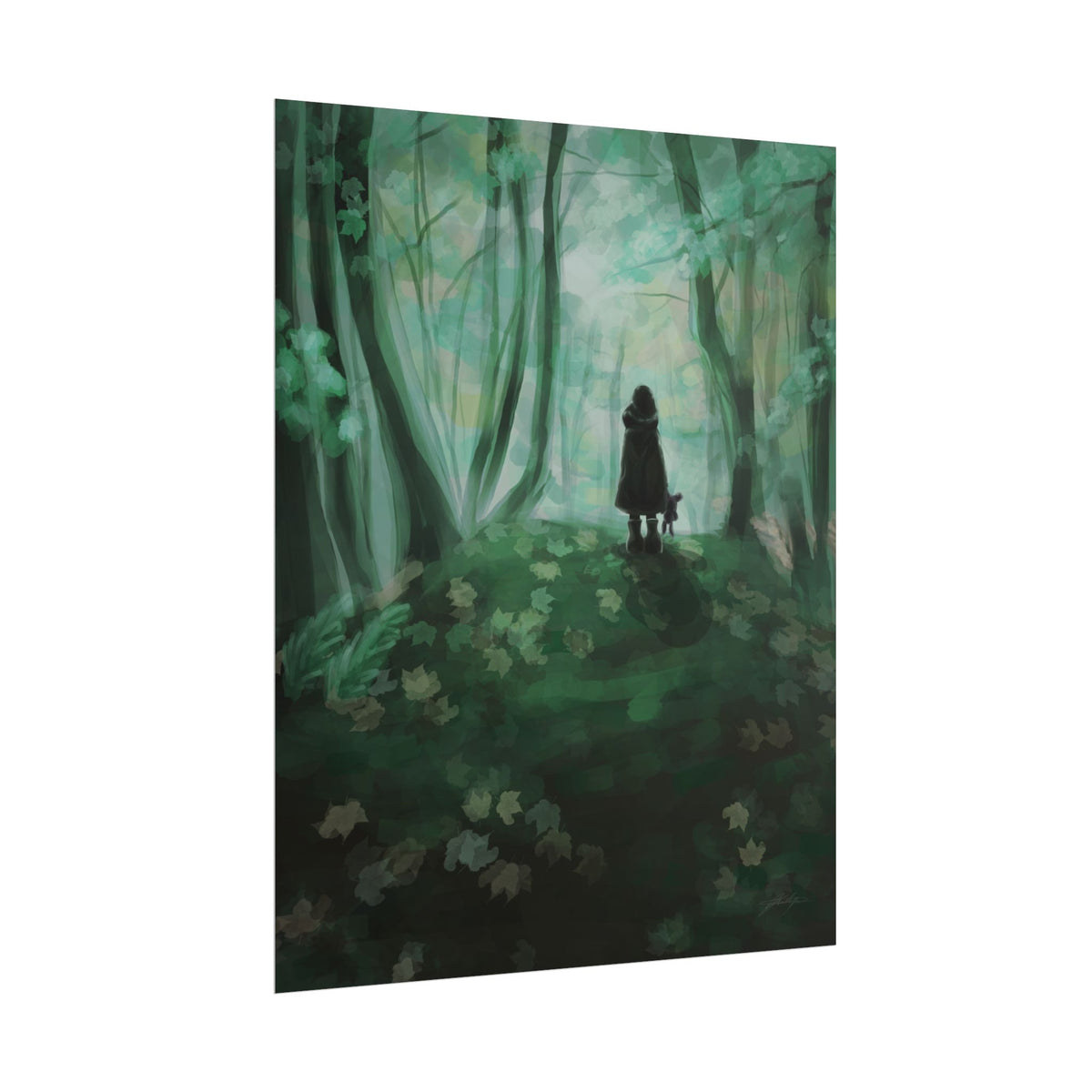 Forest Path Poster — Moody Green Woodland Art Print (Rolled Poster)