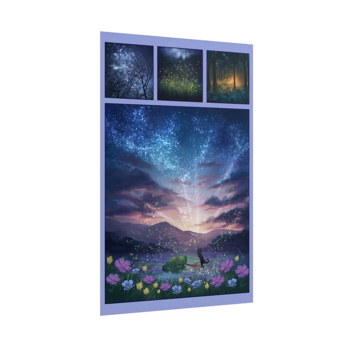 Frog and Cat Comic, page.2 - Starry Lake Landscape Rolled Art Print