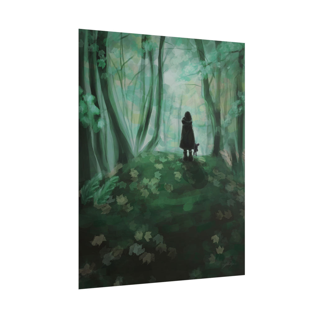 Forest Path Poster — Moody Green Woodland Art Print (Rolled Poster)