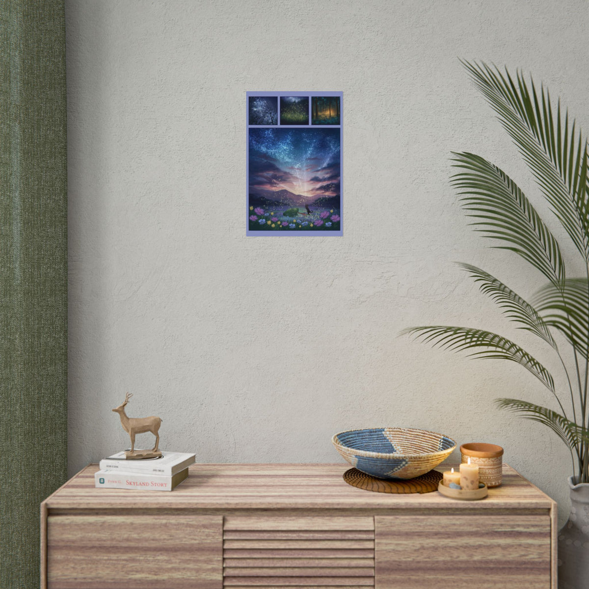 Frog and Cat Comic, page.2 - Starry Lake Landscape Rolled Art Print