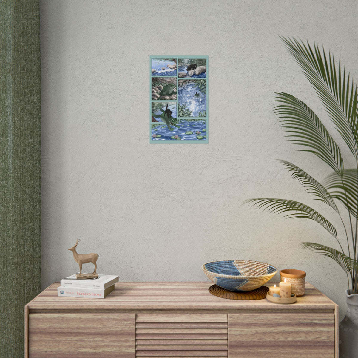 Spring Frog & Cat Comic, Page.1 — Illustrated Nature Rolled Art Print